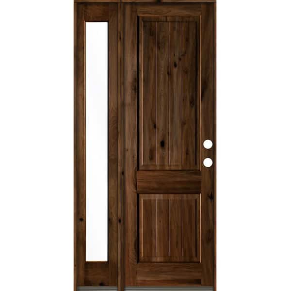 Krosswood Doors 44 in. x 96 in. Rustic Knotty Alder Left-Hand/Inswing Clear Glass Provincial Stain Wood Prehung Front Door with Sidelite