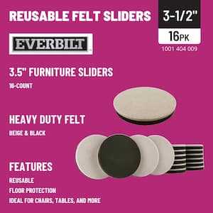 3-1/2 in. Beige and Black Round Felt Heavy Duty Furniture Slider Pads for Hard Floors (16-Pack)