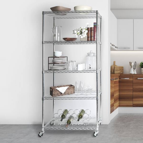 Seville Classics UltraDurable Heavy Duty NSF Solid Steel Wire Rack Storage  Unit, Organizer for Garage, Warehouse, Office, Restaurant, Classroom,  Kitchen, Silver, 5-Tier Shelving, 36 W x 14 D