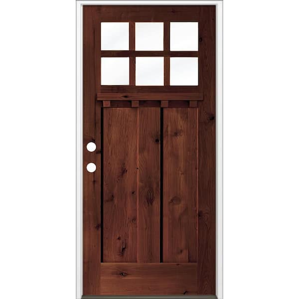 32 in. x 80 in. Knotty Alder Right-Hand/Inswing 6 Lite Beveled Clear Glass Red Mahogany Stain Wood Prehung Front Door DS