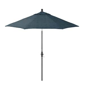 9 ft. Grey Aluminum Market Patio Umbrella with Fiberglass Ribs Crank and Collar Tilt in Domino Lagoon Pacifica Premium
