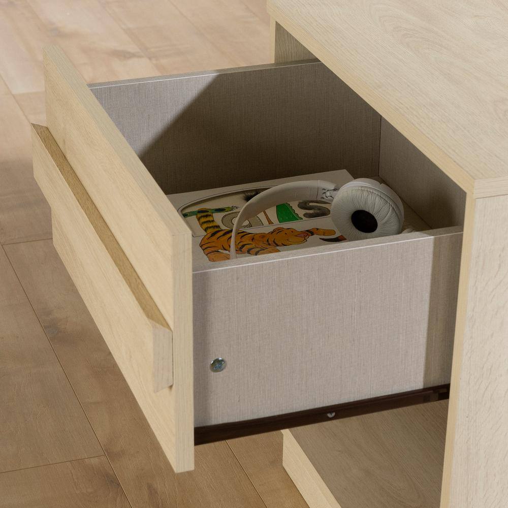 Bleached Oak 1-Drawer Nightstand with Open Shelf