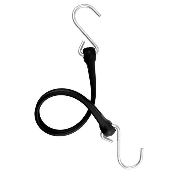 The Perfect Bungee 13 in. EZ-Stretch Polyurethane Bungee Strap with Galvanized S-Hooks (Overall Length: 18 in.) in Black