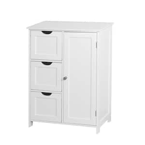 Mid Century Mediterranean White Wood Accent Storage Cabinet, Floor Cabinet with 4 Drawers, Adjustable shelves and Door