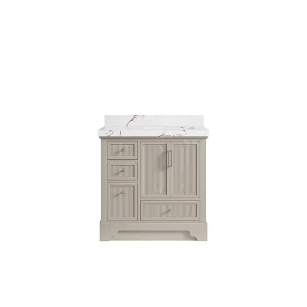 Willow Collections Alys 36 in. W x 22 in. D x 36 in. H Right Offset Single Sink Bath Vanity in Fine Grain with 2 in. Viola Brown qt Top