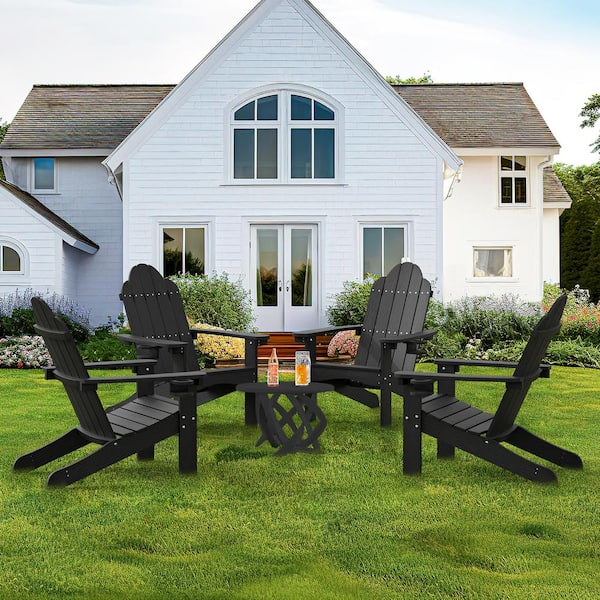 LUE BONA Amanda Black Recycled Plastic Poly Weather Resistant Outdoor Patio Adirondack Chair For Outdoor Patio Fire Pit (4-Pack)