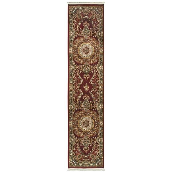 2 X 10 Red, Light Brown, Ivory Medallion Washable Area Rug Runner Rug