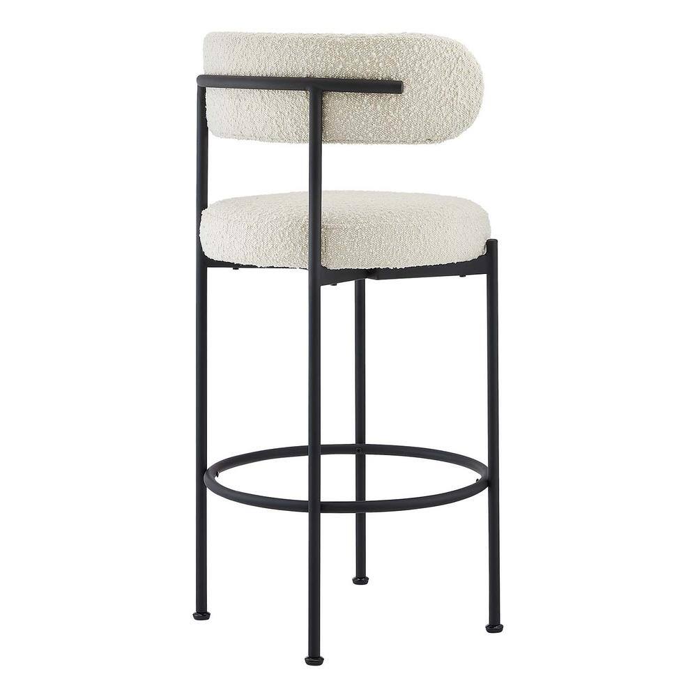 Ivory Boucle Fabric and Black Metal Adjustable Bar Stools, Set of 2