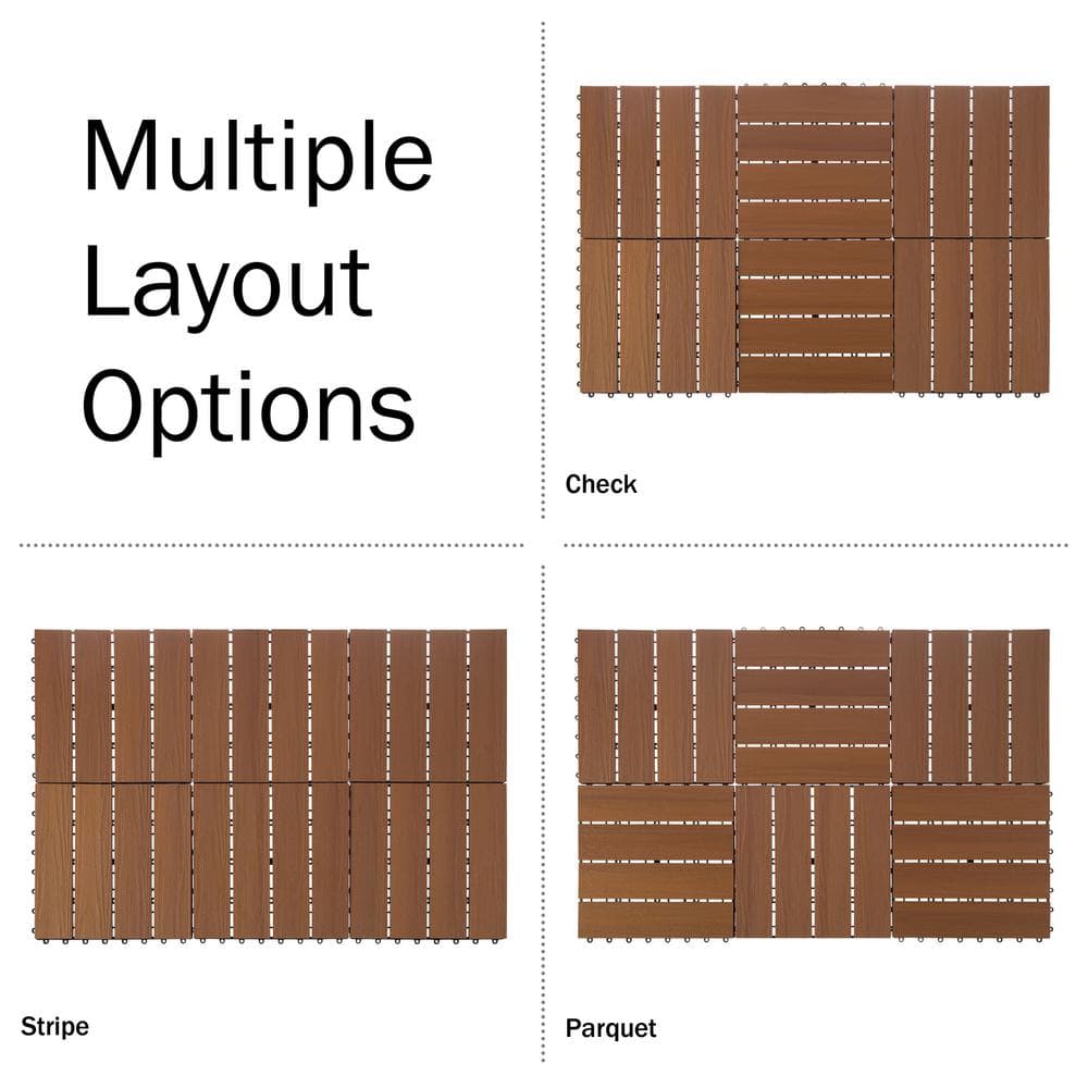 Brown Woodgrain Composite Interlocking Outdoor Deck Tiles - 11.63" x 11.63"