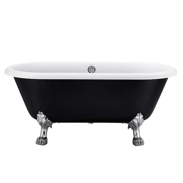 JimsMaison 59 in. Acrylic Roll-Top Clawfoot Non-Whirlpool Bathtub in Black