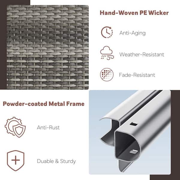 UvaNest Gray 5-Piece Wicker Patio Fire Pit Conversation Sofa Set with Blue Cushions, Outdoor Sofa and Swivel Glider