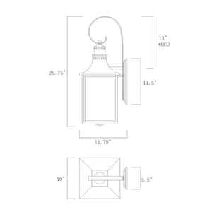 Monte Grande 10 in. W x 26.75 in. H 3-Light Slate Hardwired Outdoor Wall Sconce with Seeded Glass