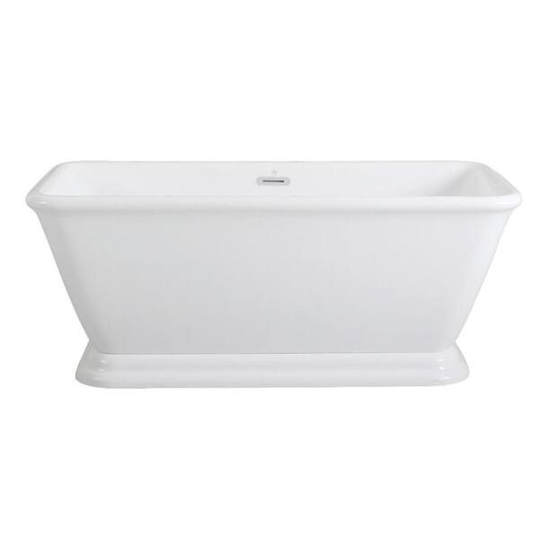 Aqua Eden Skylar 66 In Acrylic Pedestal Flatbottom Freestanding Bathtub In White Hvtsq663124 The Home Depot