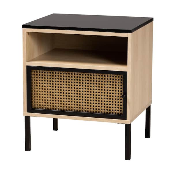 Baxton Studio Felton 18.9 in. Black and Light Brown Rectangle Particle Board End Table