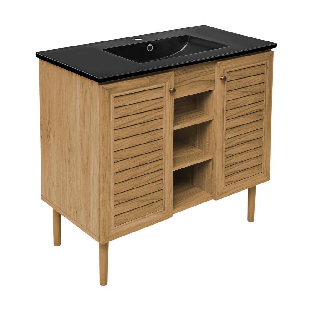 Bron 36" Brown Oak Bathroom Vanity with Black Ceramic Sink