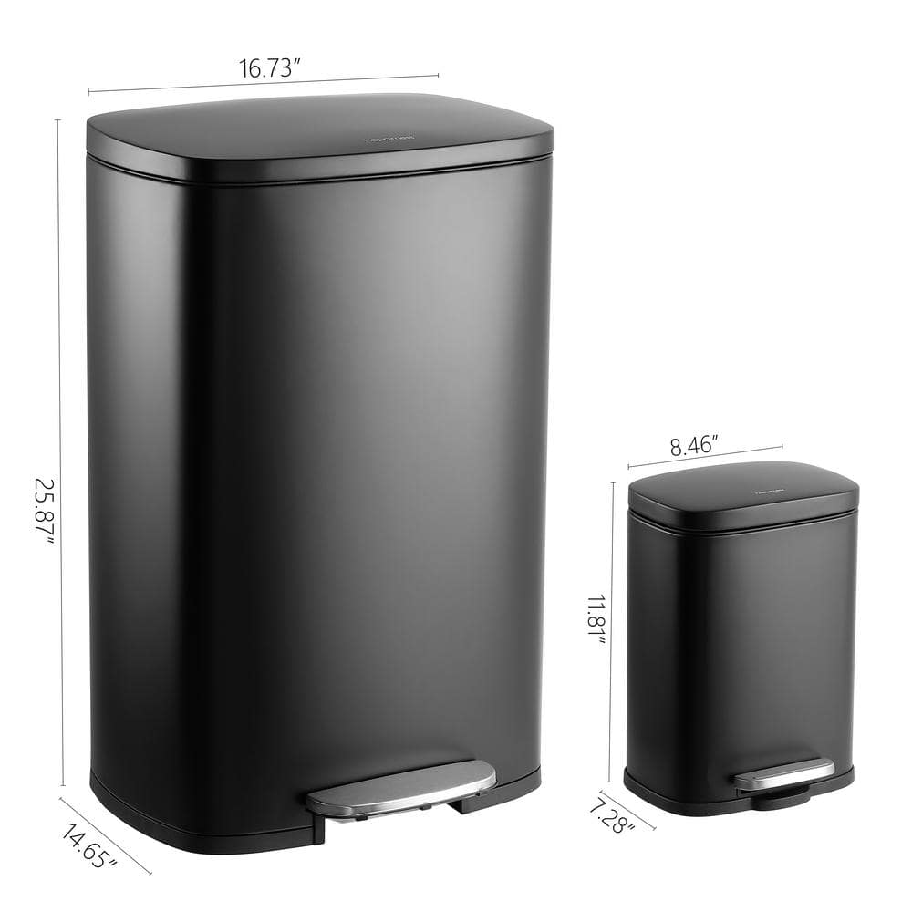 Connor Black Stainless Steel 13-Gallon Trash Can with Soft-Close Lid