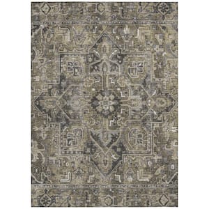 Taupe and Dark Taupe 9 ft. x 12 ft. Woven Oriental Rectangle Indoor/Outdoor Area Rug