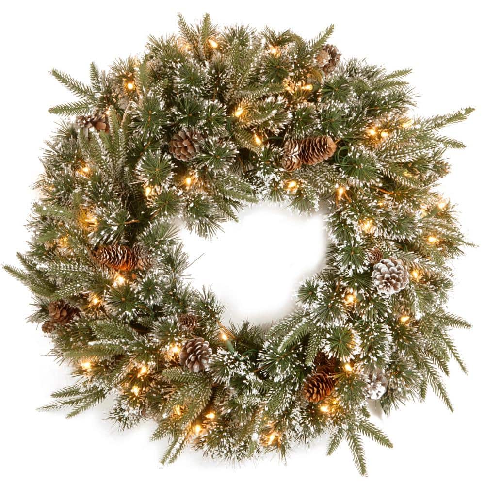 National Tree Company 24 in. Liberty Pine Artificial Christmas Wreath with  Clear Lights PELB7-300-24W-1 The Home Depot