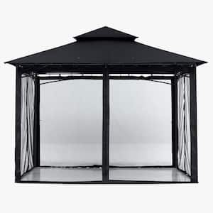11 ft. x 11 ft. Black Steel Outdoor Patio Gazebo with Vented Soft Roof Canopy and Netting