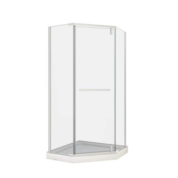 34 3/4 in. W x 72 in. H Frameless Neo-Angle Pivot Shower Door in Matte White Finish with Tempered 1/4 in. Glass