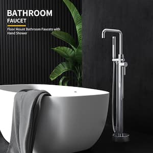 Fashion Single-Handle Floor Mount Freestanding Tub Faucet with Handheld Shower in Chrome