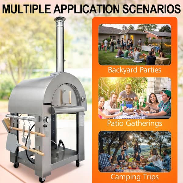 Kalamera Gas and Wood Outdoor Pizza Oven in Stainless Steel Free