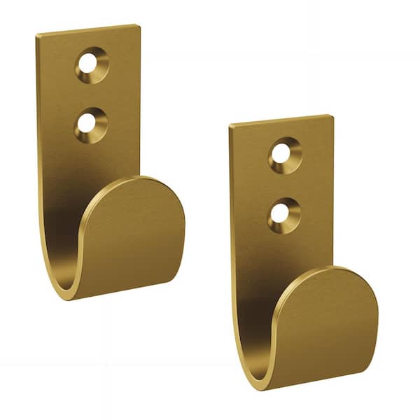 2-5/16 in. Aluminum Single Prong Wall Hook, 35 lbs. Load Capacity, Brushed Gold (2-Pack)