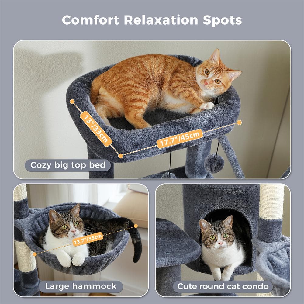 Dark Gray Multi-Level Cat Tree with Hammock and Perches