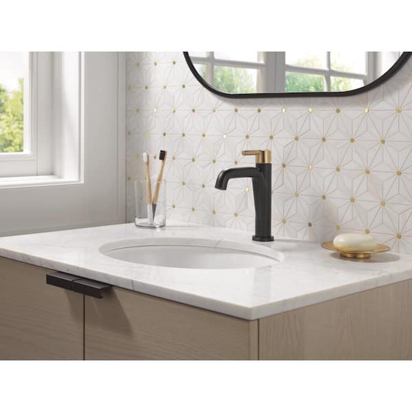 Nicoli Single Hole Single-Handle Bathroom Faucet in Matte Black/Champagne Bronze