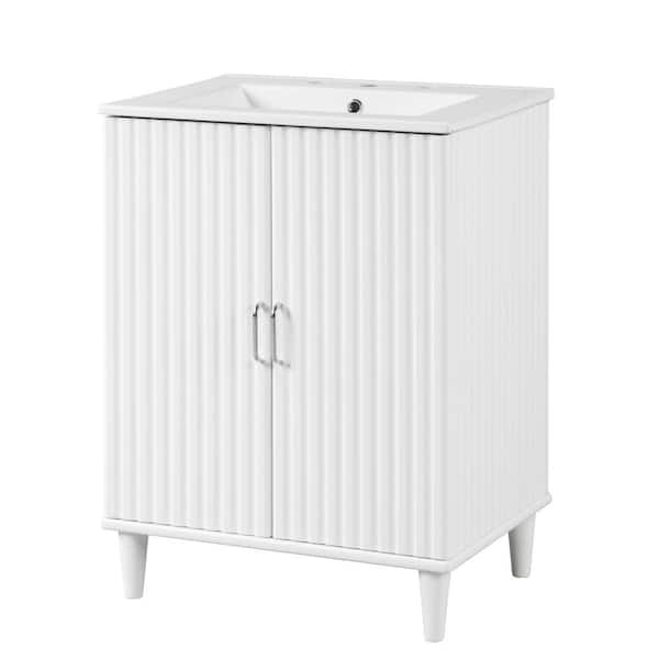 Dimakai 24 in. Cabinet with Sink 24 in. W x 18.3 in. D x 33.3 in. H Single Sink Bath Vanity in White with Ceramic Top, Two Doors