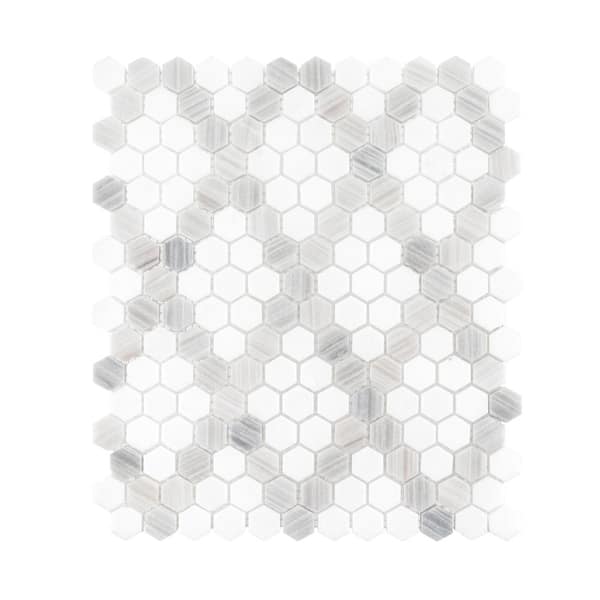 Jeffrey Court Charlotte White/Grey 12.875 in. x 11.25 in. Hexagon Honed Thassos and Grey Marble Mosaic Tile (10.05 sq. ft./Case)