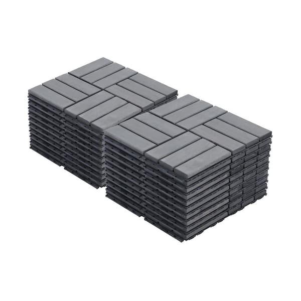 WTVWTV 1 x 1 ft. Square Interlocking Acacia Wood Patio Flooring Deck Tiles Outdoor Checker Pattern in Gray (Pack of 20-Pieces)