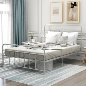 Silver Full Size 56.00 in. W Steel Platform Bed with Headboard and Footboard, Iron Kid Adult Platform Bed Frame