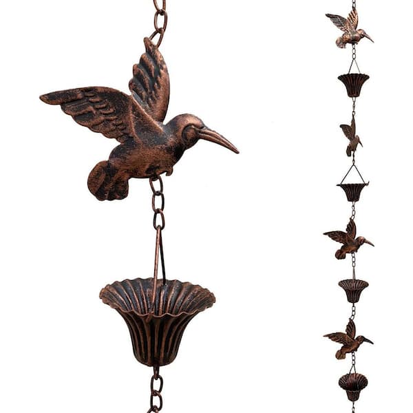 8.5 ft. Rain Chain, Hummingbird Rain Chains for Gutters, Functional and Decorative Replacement Downspout Chain