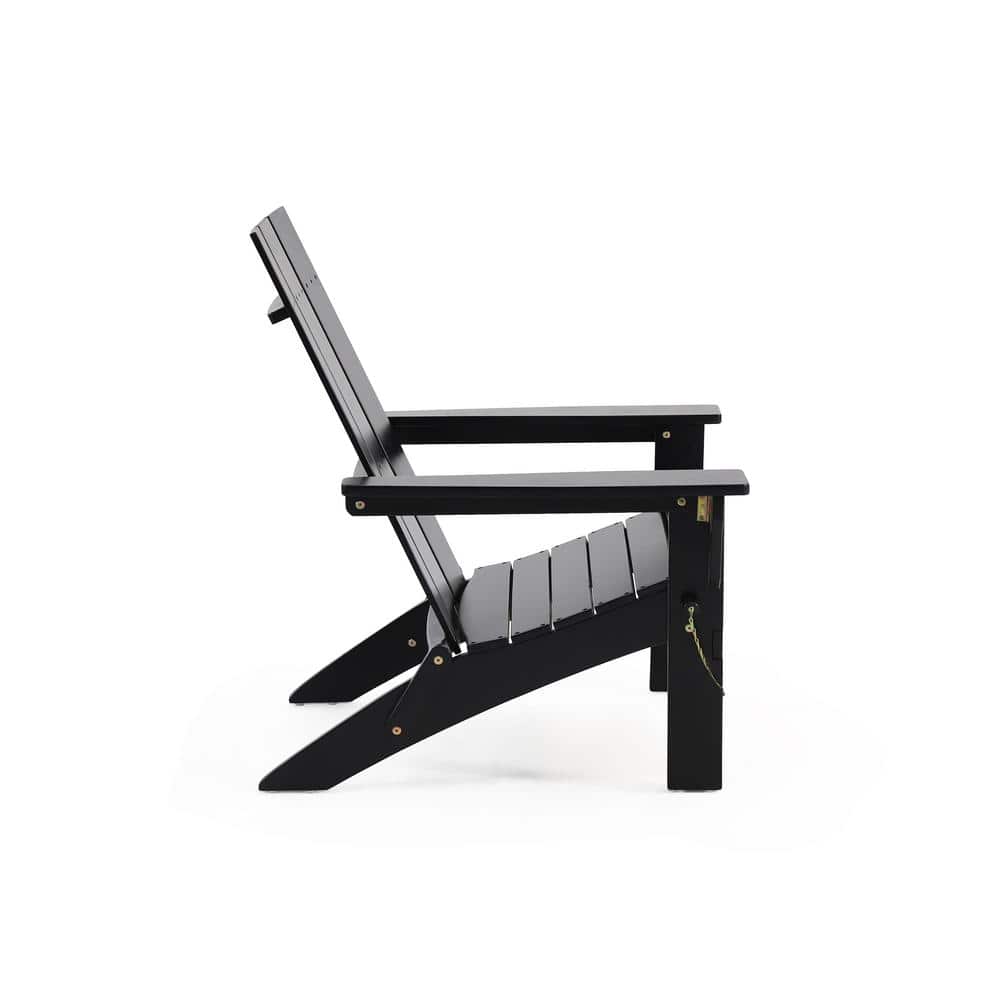Sleek Black Acacia Wood Folding Adirondack Chair