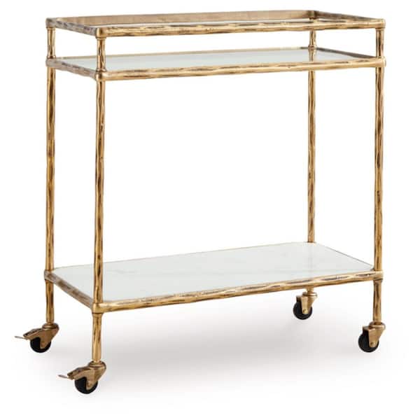 Signature Design By Ashley Plattfield Gold Bar Cart with Shelf