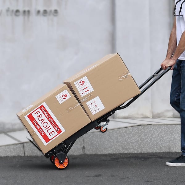 Aluminum Hand Truck, 2-in-1 Design, 300 lbs. Load Capacity, Heavy-Duty Industrial Convertible Folding Truck and Dolly