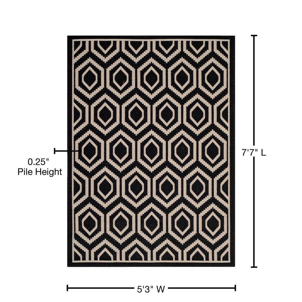 Rectangular Black and Beige 5' x 7' Wool Blend Area Rug