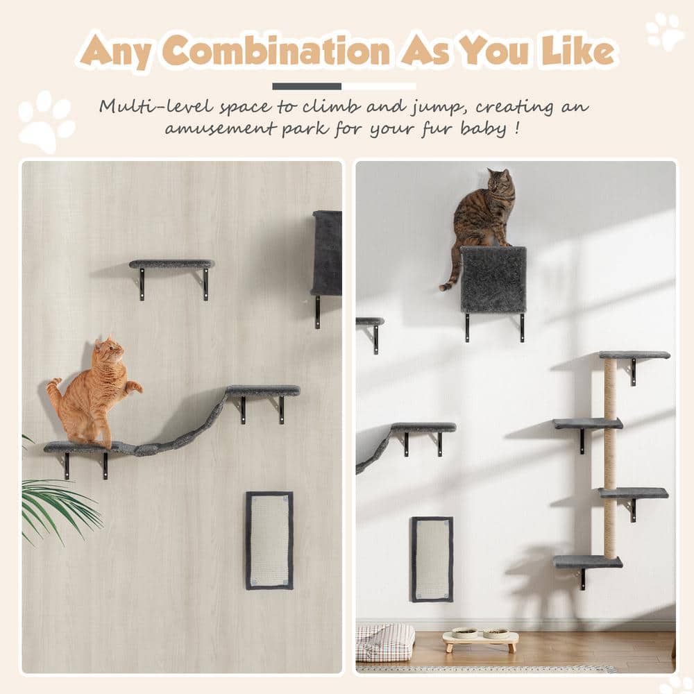 Gray 5-Piece Wall Mounted Cat Climber Set