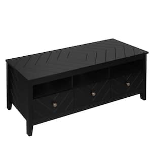 47.32 in. W x 15.83 in. D x 18.96 in. H Black Linen Cabinet Entertainment Center with 3-Drawers