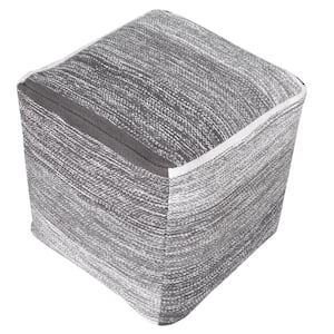 Pacifica Gray/White Distressed Hand Woven Organic Cotton Pouf