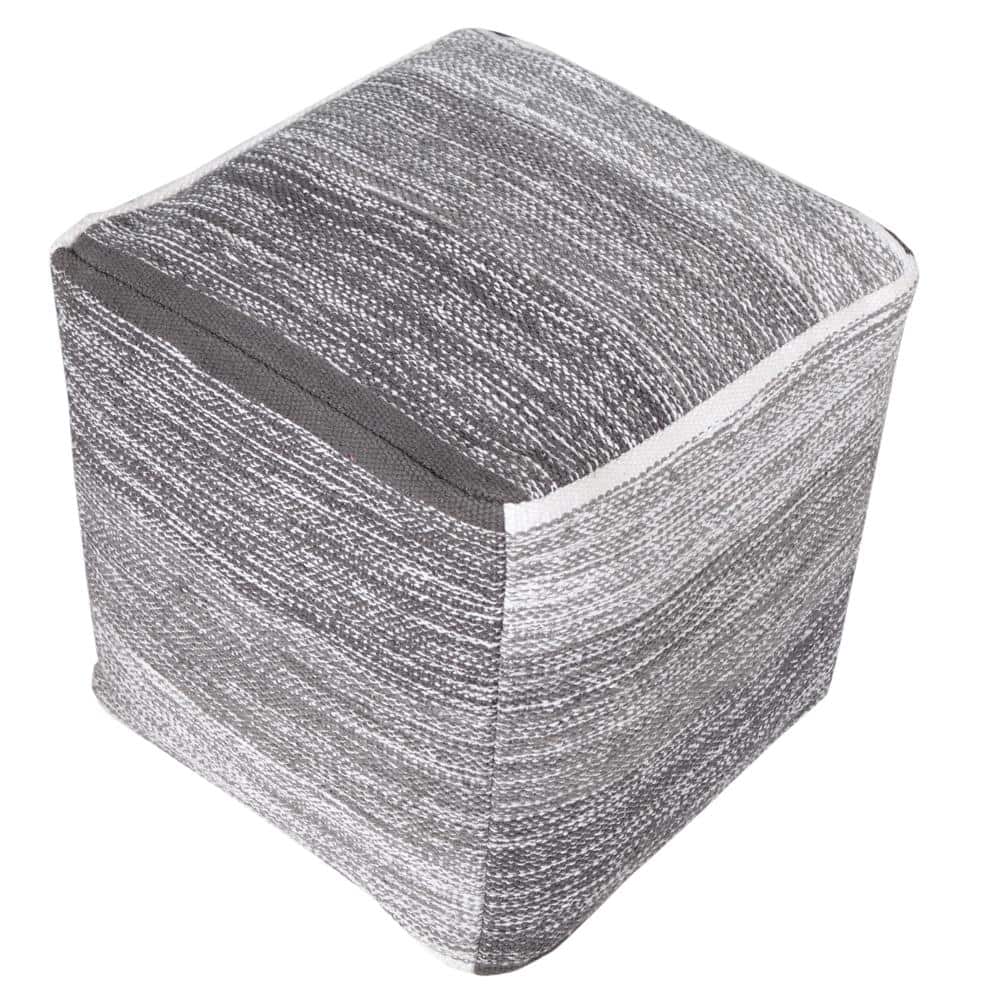 Pacifica Gray/White Distressed Hand Woven Organic Cotton Pouf