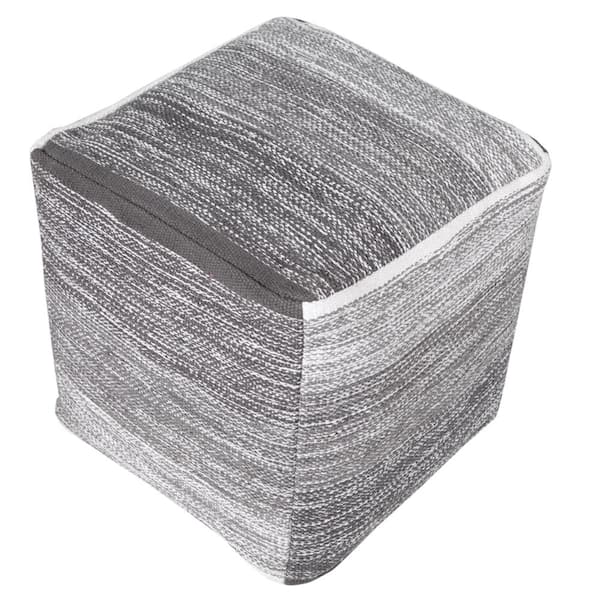 Unbranded Pacifica Gray/White Distressed Hand Woven Organic Cotton Pouf