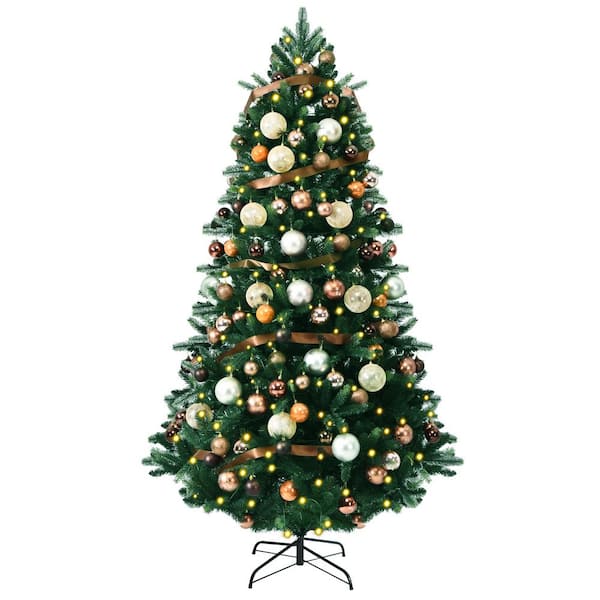 Gymax 7.5 ft. PreLit Hinged Xmas Tree Artificial Christmas Tree with