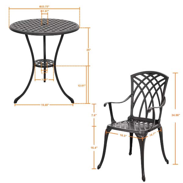 3-Piece Cast Aluminum Patio Bistro Set Rust-proof Outdoor Furniture Set