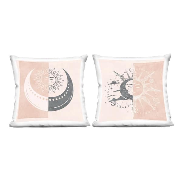 Stupell Industries Boho Two Tone Moon Sun Pink Print Polyester 18 in. X 18in. Throw Pillow, Set of 2