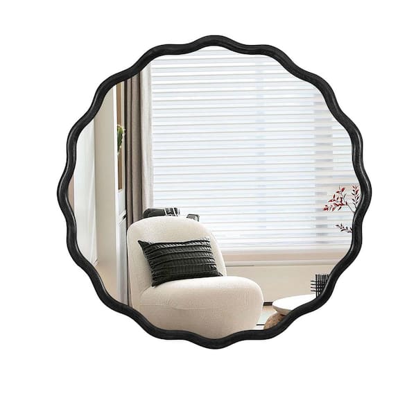 Unbranded 36 in. W x 36 in. H Solid Wood Round Framed Black Mirror Wall Decor for Bathroom