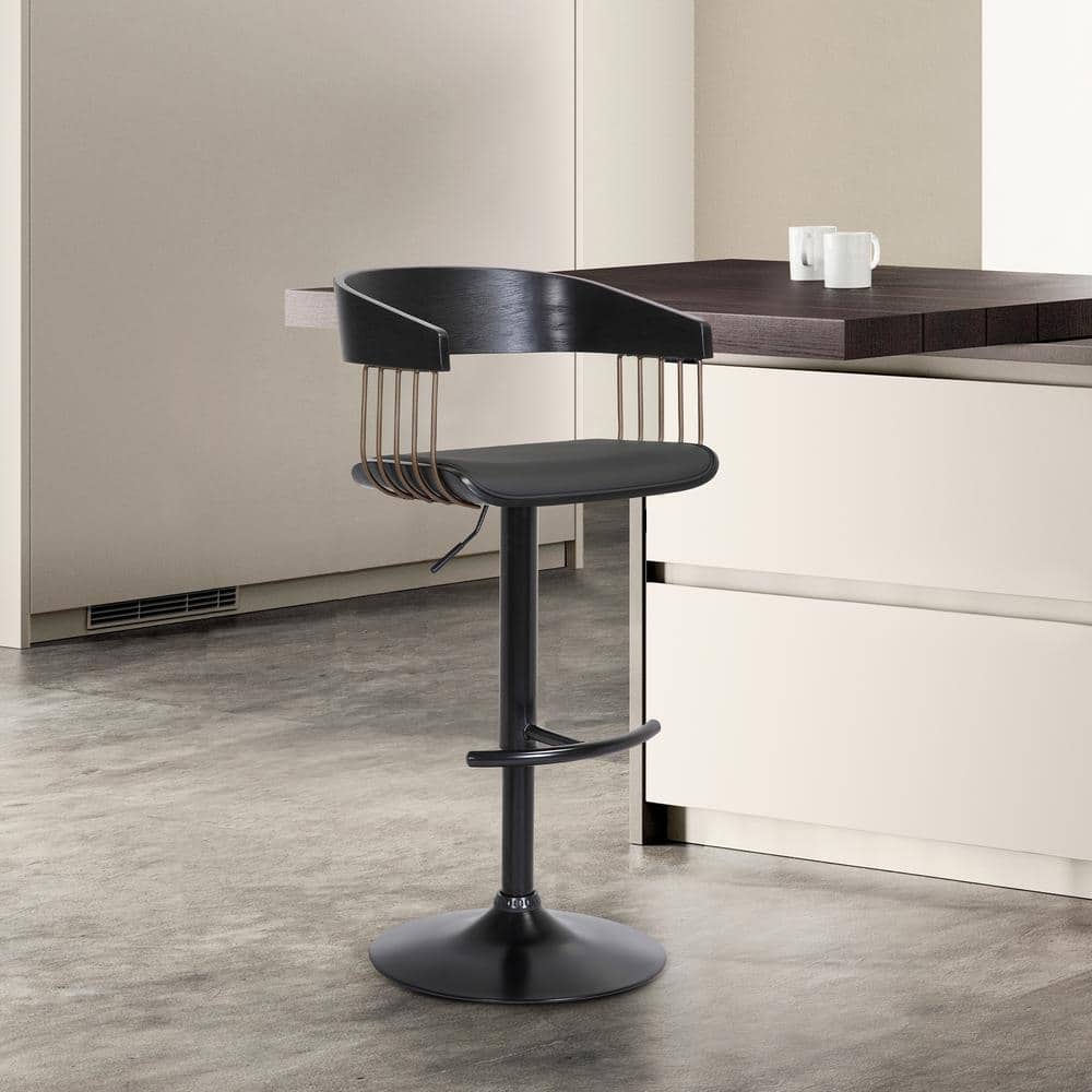Larisa Adjustable 33 in. Black/Black and Golden Bronze Metal/Wood Bar Stool
