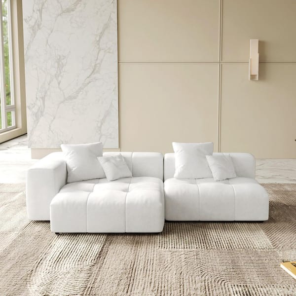 Modern 92 in. 2-Piece Linen Oversized Sectional Sofa Modular Couch Loveseat with Wide Seat in White for Living Room