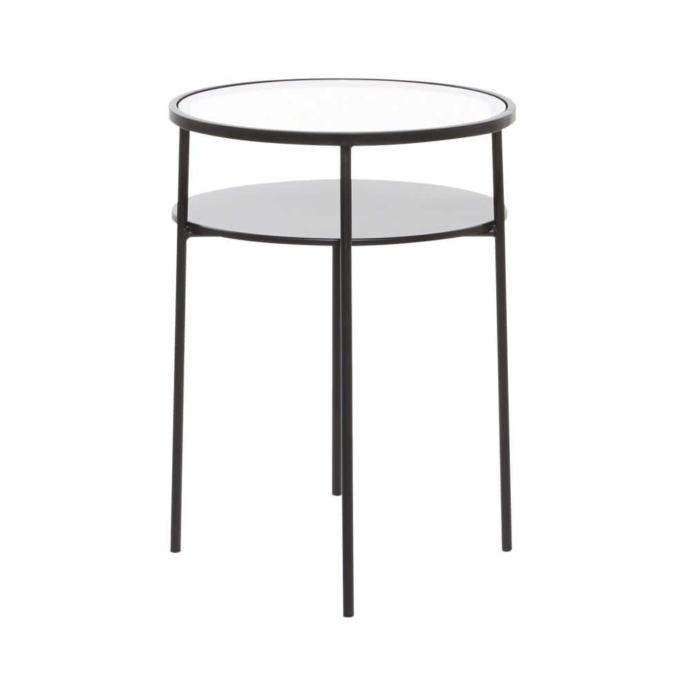 Sleek 23" Black Metal and Glass Round Accent Table with Storage